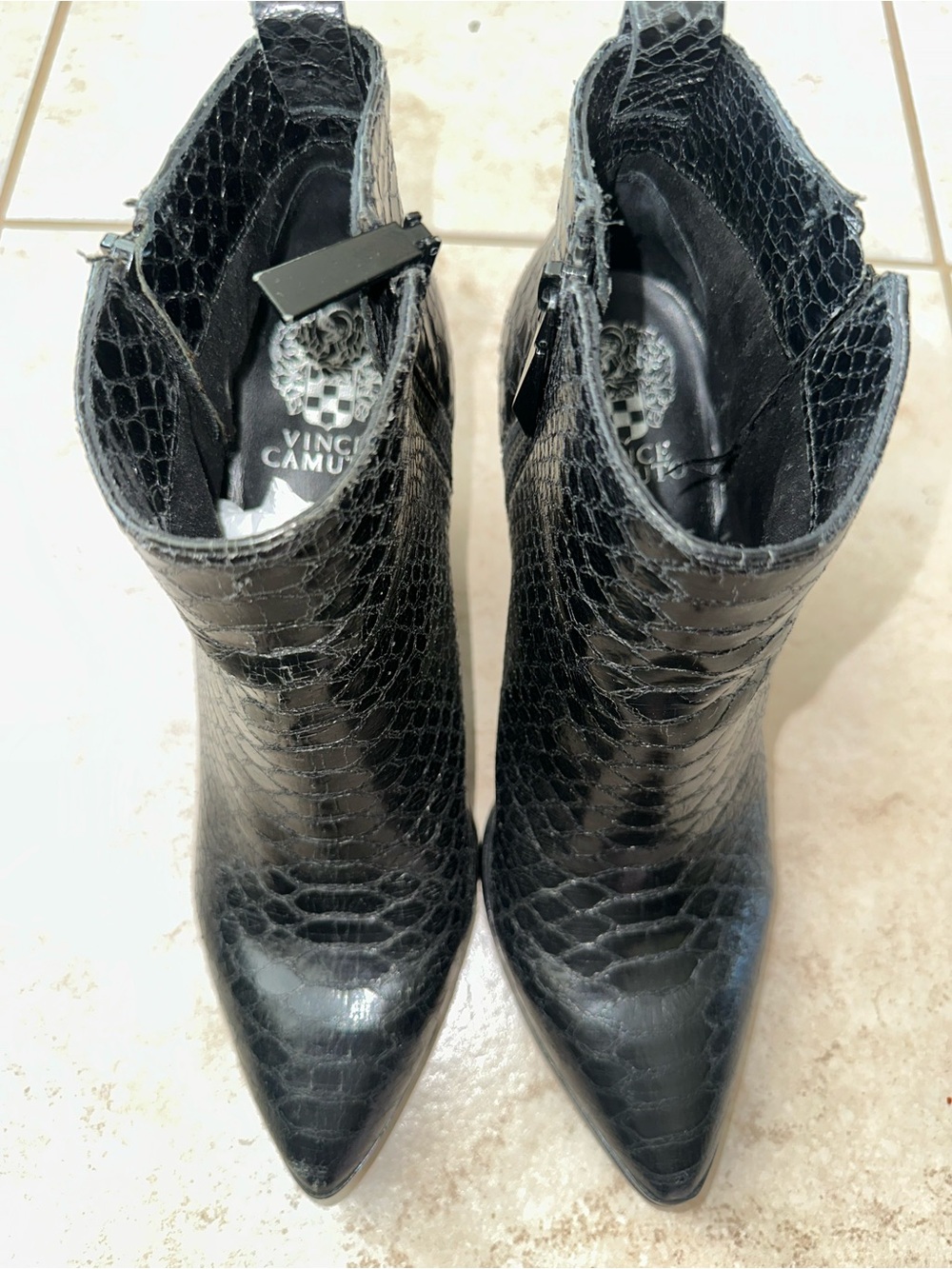 Vince Camuto Black Snakeskin Embossed Ankle Booties